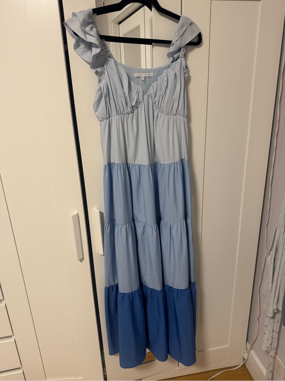 English Factory Ombre Blue Tiered Maxi Dress with Ruffle Straps
